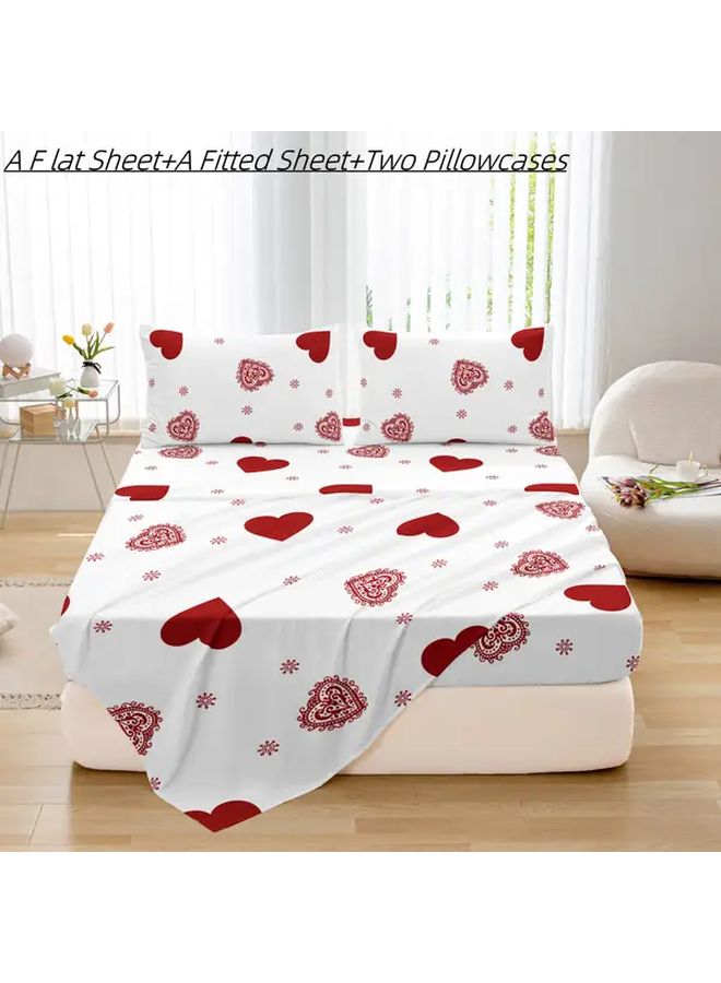 Red Polka Dot Full Size Microfiber Bed Sheet Set 4 Piece Breathable All Season - Image 1